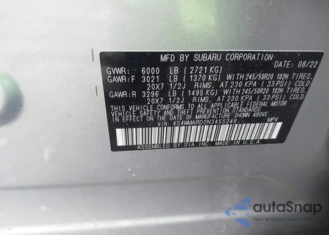 2022 Subaru Ascent Touring из США, поврежденный, VIN 4S4WMARD2N3455248